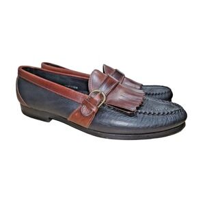 Louis Roth Men's Black Brown Kiltie Pebbled Leather Buckle Loafer Shoes Sz 11 D